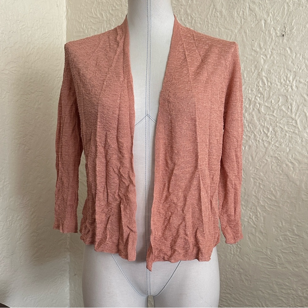 Eileen Fisher Textured Lightweight Open Front Cardigan Linen Blend Petite Medium